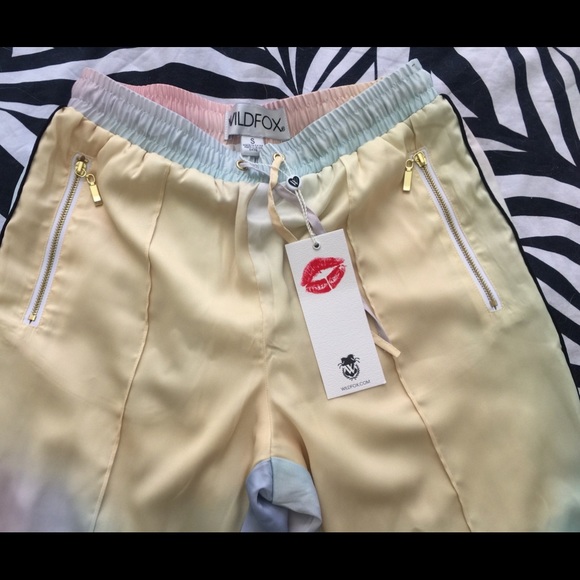 XS Wildfox rainbow pants satin joggers allegra - Picture 5 of 7